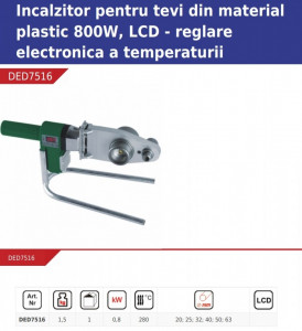 Plita lipit PPR , afisaj digital , trusa metal , 800 W , 6 bac-uri 20-63mm , Dedra - Img 2