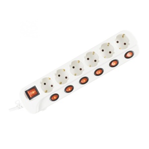 Prelungitor 6 socluri cu buton individual, 3 m, alb