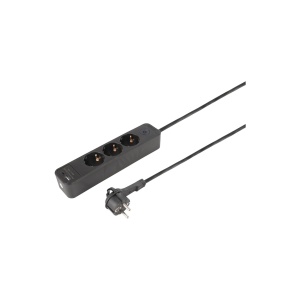 Priză multiplă ETM, 3 prize, comutabilă, neagra, USB-A, priză USB-C