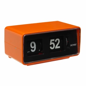 Radio cu Ceas tip VINTAGE Deșteptător Retro Denver CR-425, Afișaj Mecanic Flip Clock, Tuner PLL FM, Alarmă Duală, Sursă Backup 4x AA, Portocaliu - Img 3