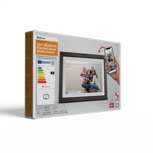 Ramă Foto Digitală Wi-Fi Denver PFF-1040DW, Ecran Tactil 10.1" HD IPS, Design din Lemn de Stejar, Software Frameo, 16 GB Stocare, USB-C, Dark Wood - Img 2