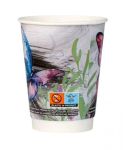 Set 25 pahare din carton cu pereti dubli pentru cafea, ceai, 350ml, 12oz, model fluture - Img 2
