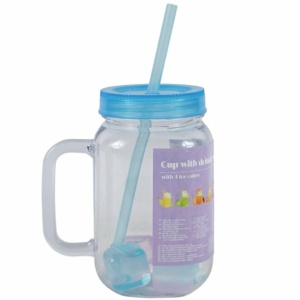 Set 4 pahare tip borcan cu toarta pentru servit limonada, paie plastic, cuburi siliconice, 550ml - Img 5
