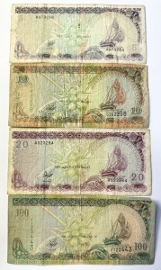 Set Bancnote Maldives - 5/10/20/100 Rufiyaa ( 1983-2000 )