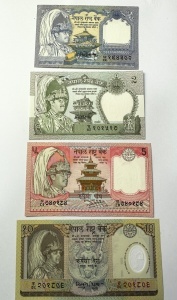 Set Bancnote - Regatul Nepalului - Regele Birendra Bir Bikram Shah - 1/2/5/10 Rupees ( 1980-1990 )