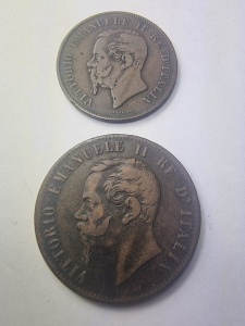 Set Monede - 5 & 10 Centesimi 1867 – Regatul Italiei, Vittorio Emanuele II