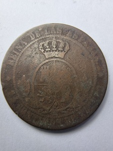 Spania - 1868 – Regina Isabella II – 5 Céntimos de Escudo - Img 2