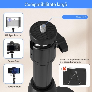 Suport premium de podea pentru proiector video, camera foto/video, dispozitive cu montura filet 1/4, telescopic, maxim 0.96 m, Suptek - Img 3