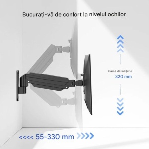 Suport premium prindere perete pentru monitor, brat cu gaz, VESA 75x75 si 100x100, greutate suportata 9Kg, Suptek - Img 2