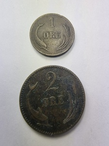 Uniunea Suedia-Norvegia – Carol al IX-lea – 1 Øre și 2 Øre 1875