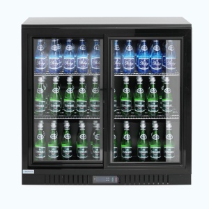 Vitrina frigorifica bar 198L cu doua usi glisante 900x520x(H)835 mm, negru, Barmatic