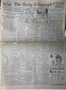 Ziar Istoric - Anglia – The Daily Telegraph, 15 ianuarie 1943 – Al Doilea Război Mondial, Frontul de Est (Asediul Leningradului )