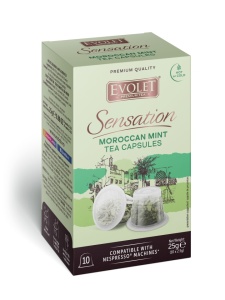 10 db NESPRESSO kompatibilis prémium teakapszula, 10 x 2,5 g, Morocan Mint, menta, Evolet Sensation