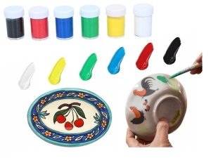 6 darabos festett kerámia vízfesték készlet, fehér, sárga, zöld, kék, piros, fekete, 6 x 20ml, Artico