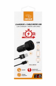 Autótöltő 12/24V, 18W, Qualcomm gyorstöltés, 1m micro USB kábel, T'nB - Img 4