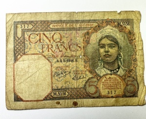 Bancnota Algeria Coloniala - 5 Francs 1944