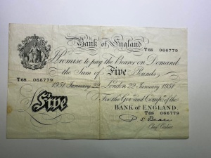Bancnotă rară de 5 lire 1951 🇬🇧