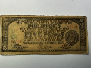 Bancnota rară Filipine WWII – Emergency Currency 1942