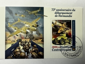 Bloc filatelic comemorativ Republica Centrafricană – D-Day 75 ani (2019)