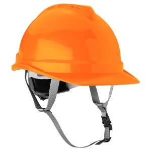 Casca industriala cu chinga de prindere sub barbie, portocalie