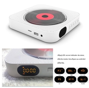 CD Player multifunctional, montabil pe perete, sub blat bucatarie, pe masa, functii CD, AUX, Bluetooth, USB, Card SD, telecomanda, LeTaoCity - Img 2