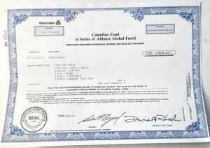 Certificat Canadian Fund (Alliance Global Fund, 1990)