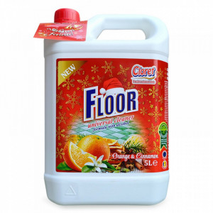 Detergent pardoseli, editie limitata de Craciun, fara clatire, portocala, scortisoara, formula cu alcohol, 5L, Cloret