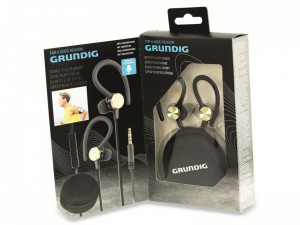 In-ear vezetékes sport audio fejhallgató, sztereó, mikrofon, hangerőszabályzó, 3,5 mm-es jack csatlakozó, hordtáska, 1,1 m kábel, Grundig