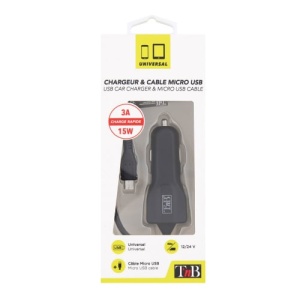 Incarcator auto 12/24V, 15W, cablu incorporat USB micro 1m, port USB-A suplimentar, T'nB