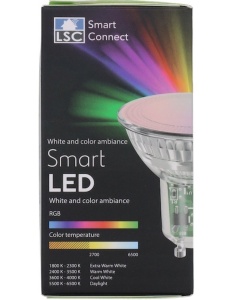 Intelligens izzó GU10 spotlámpákhoz, RGB SZÍNES fény, fehér, meleg, hideg, energiafogyasztás 4,9W - fény 34W, WI-FI, LSC - Img 4