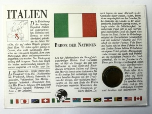 Italia 1985 – Plic filatelico-numismatic + monedă 500 Lire necirculată (UNC) + timbru Raffaello Sanzio ștampilat Roma - Img 2