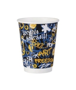 Készlet 250 db mix karton duplafalú mixpohár, 235ml, 8oz, Graffiti Mix, kiöntő D80 - Img 4
