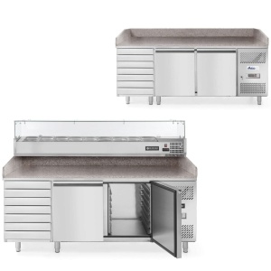 Masa pizza profesionala, cu 2 usi 7 sertare 280 L inox, ARKTIC by Hendi interval temperatura -2/+8 gr C 250 W 2020x800x(H)875 mm - Img 2