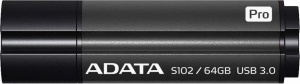 MEMORIE USB 3.1 ADATA 64 GB, cu capac, carcasa aluminiu, negru / gri, "AS102P-64G-RGY"
