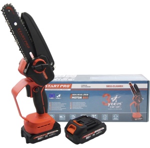 Mini elektromos fűrész, mini elektromos láncfűrész 2 x 20V 2Ah akkumulátorral, 2 x lánc, töltő, 15,2cm-es penge, Start Pro SBS2-21/6MBX - Img 6