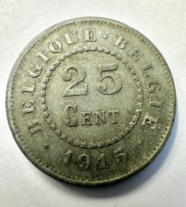 Moneda Belgia - Ocupatie Germana - Albert I - 25 Centimes 1915