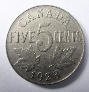 Moneda Canada - George V - 5 Cents 1923 ( tiraj scazut )