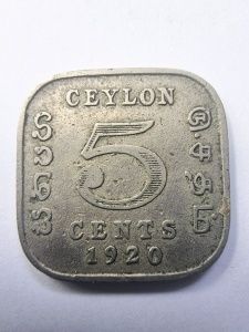 Moneda Coloniala - Ceylon - George V - 5 Cents 1920