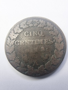 Moneda Franta - Prima Republica - 5 Centimes 1799 ( anul 8 ) - Img 2