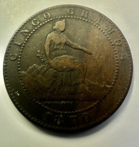 Moneda Spania - 5 Centimos 1870 - Guvern Provizoriu . - Img 2