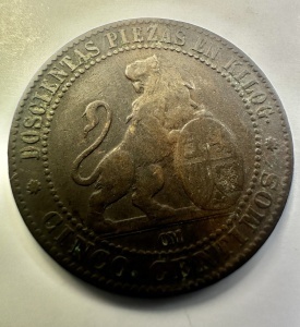 Moneda Spania - 5 Centimos 1870 - Guvern Provizoriu .