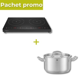 Pachet Plita inductie 2 zone Black Line + Oala cu capac 3.5L Kitchen Line - Img 1