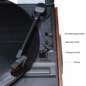 Pick-up vinil cu boxe incorporate,amplificare incorporata, radio FM, MARO inchis, DENVER - Img 8