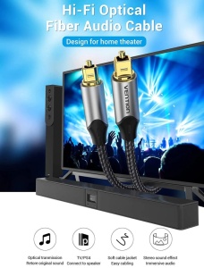 Prémium minőségű OPTIC audiokábel, aranyozott csatlakozók, 1,5 m, S/PDIF T – S/PDIF T, 5.1 csatornás, Vention - Img 6