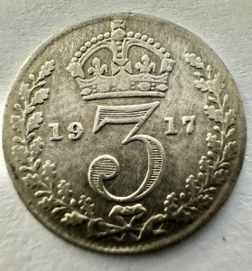 REGATUL UNIT. - GEORGE V . -3 PENCE 1917. - ARGINT 0.925. - Img 4