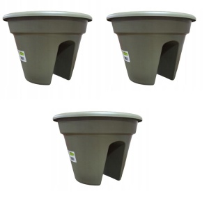 Set 3 ghivece pentru gard / balustrada, diametru 30cm, culoare eucalipt, PVC - Img 1