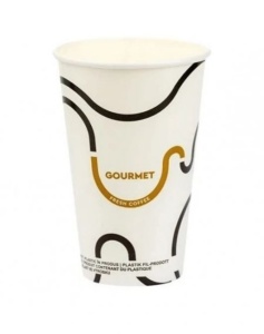 Set 50 pahare carton pentru bauturi calde, cafea, ceai, vin fiert, targuri, 350ml, 12oz, d80mm, model Gourmet alb
