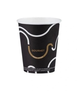 Set 500 pahare carton pentru bauturi calde, cafea, ceai, vin fiert, targuri, 235ml, 8oz, d80mm, model Gourmet negru