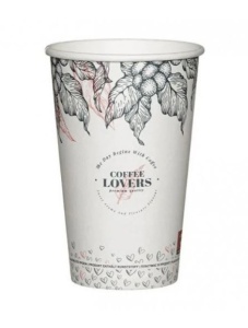 Set 500 pahare carton pentru bauturi calde, cafea, ceai, vin fiert, targuri, 470ml, 16oz, d90mm, model Coffee Lovers