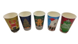 Set 500 pahare carton pentru bauturi calde, ceai, cafea, vin fiert, tematica Craciun, targuri, 16oz, 470ml, D90mm - Img 5
